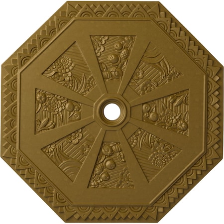 Ekena Millwork Spring Octagonal Ceiling Medallion (Fits Canopies up to 3"), 29 1/8"OD x 2 1/4"ID x 1 1/8"P, Gold CM30SPGLS